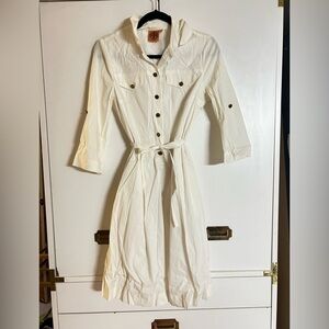 Tory Burch White Long Sleeve Belted Dress With Gold Hardware